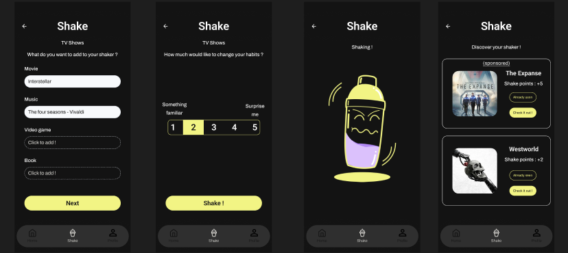 succéssion de frame de l'application pour montrer son fonctionnement