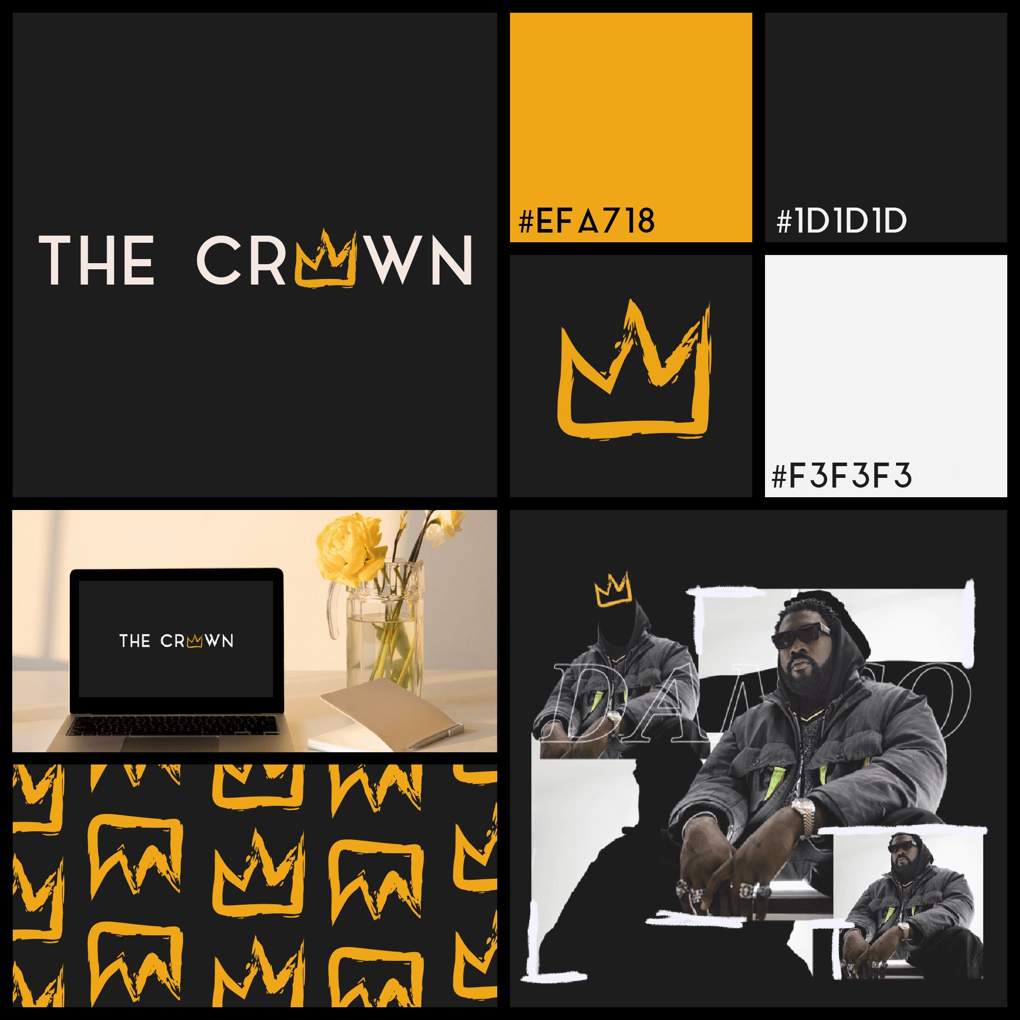image composé de plusieurs élément : logo, bannière mock-up et couleur de la charte graphique / identité visuelle de the crown